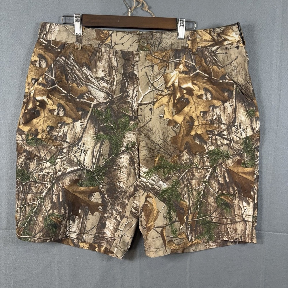 Realtree Camo Shorts Mens Sz L Brown Polyester Lightweight Pockets 10" Inseam